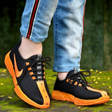 Men's Breathable Mesh Black Orange Running Sport Shoes