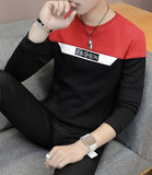 Color Block Men Round Neck Grey T-Shirt Black-Red-White