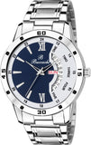 White & Blue Dial Day & Date Functioning Water Resistant Stainless Steel Bracelet Watch for Men/Boys Analog Watch  - For Men