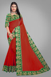 Solid, Woven Daily Wear Cotton Blend Saree green red