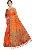 Woven Banarasi Cotton Silk Saree Orange-Maroon