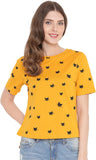 Casual Half Sleeve Printed Women Yellow Top Yellow