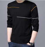 Striped Men Round Neck Maroon T-Shirt Black