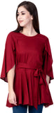 Casual Petal Sleeve Solid Women Maroon Top