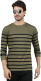 Striped Men Round Neck Light Green T-Shirt Olive