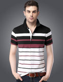 Striped Men Polo Neck Dark Blue T-Shirt Auto-Striper White-Black-Onion